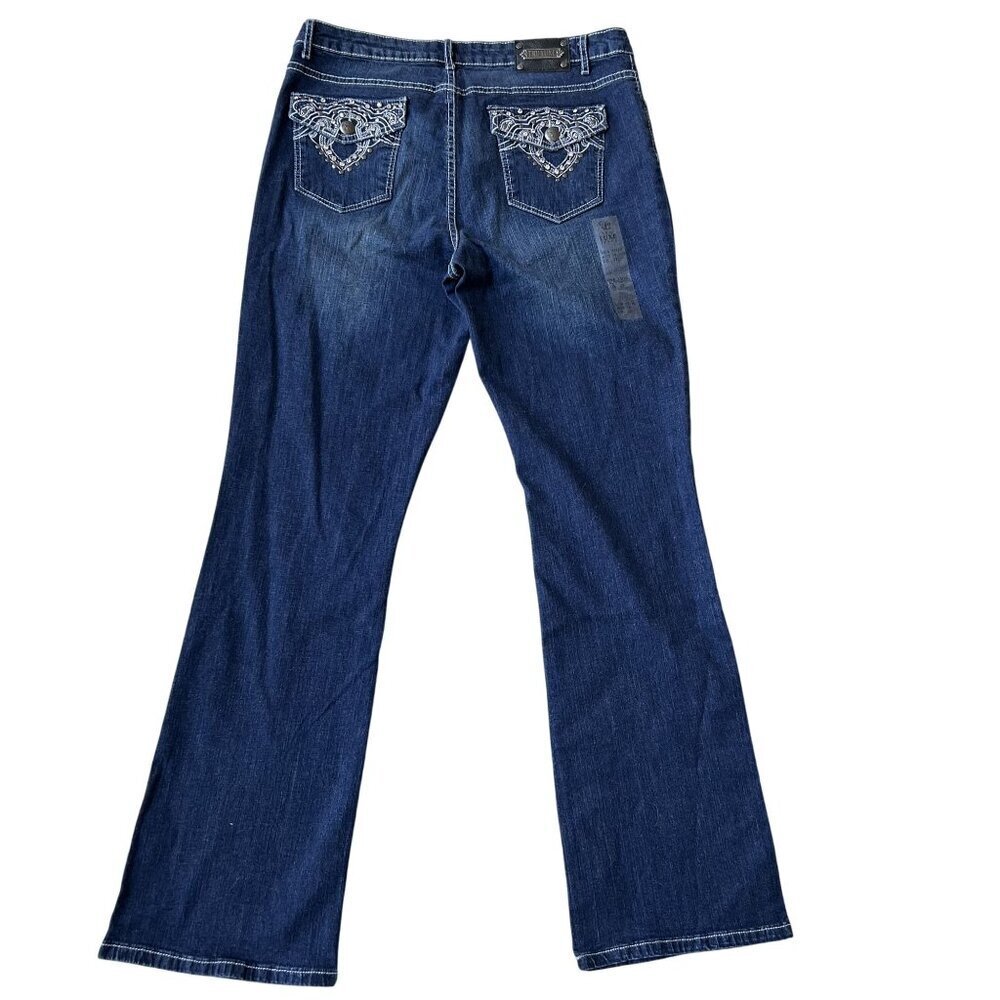 NWT Tru Luxe Womens 14 Madrid Bootcut Jeans Embellished Pockets Edgy Cowgirl